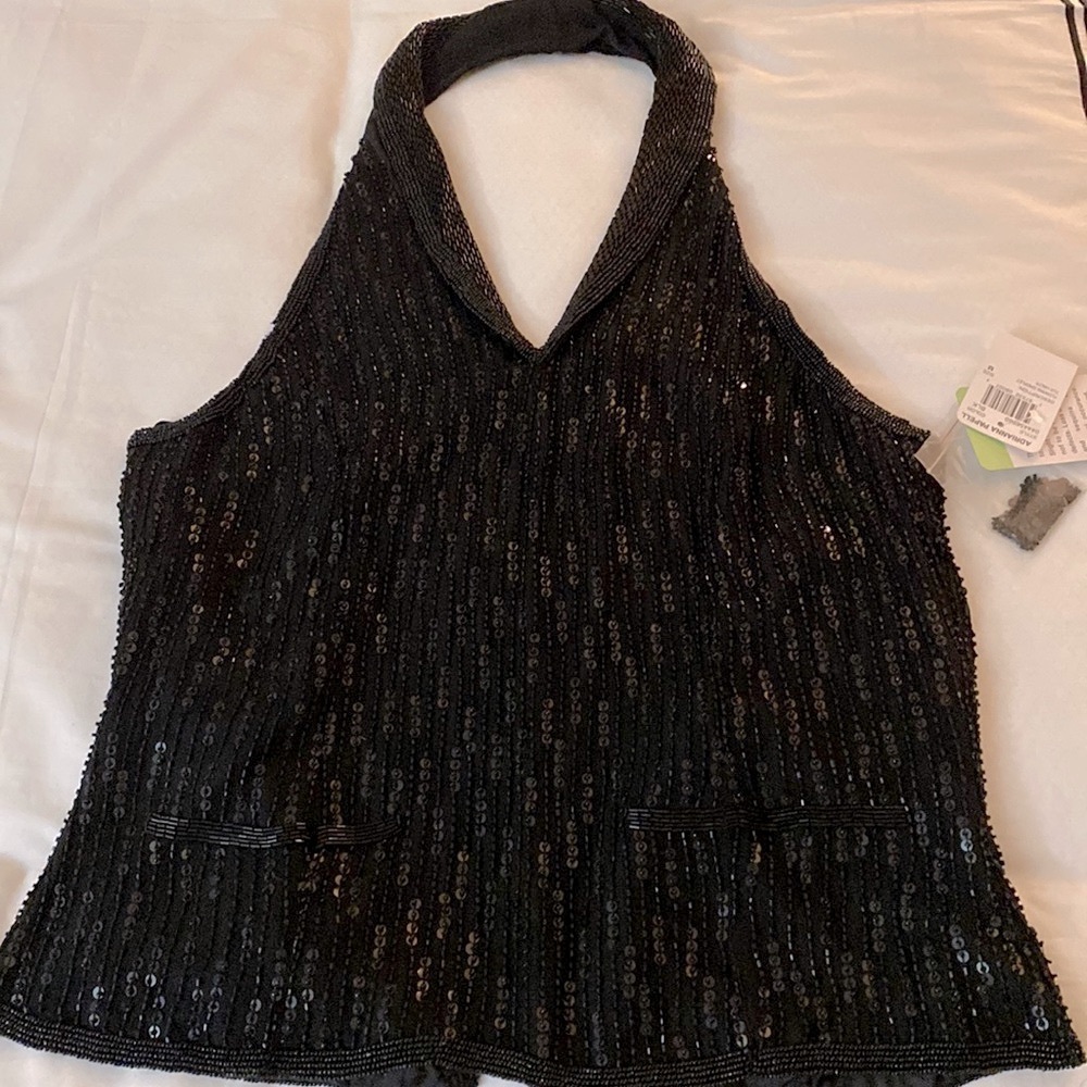 BLACK BEADED HALTER TOP